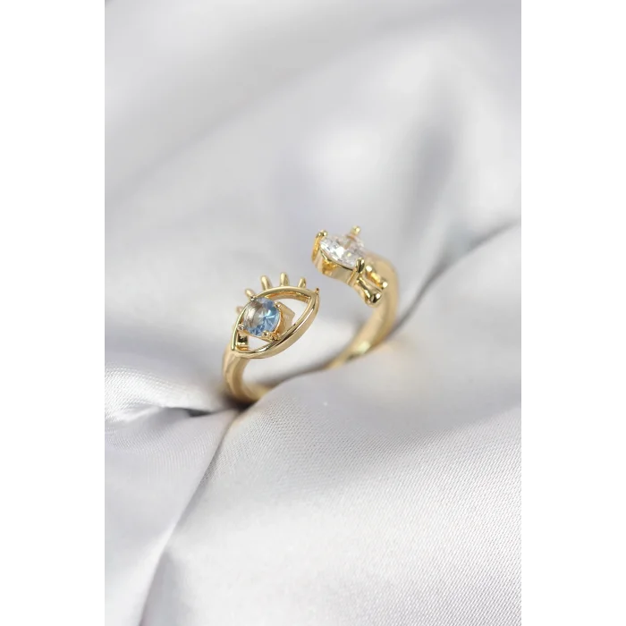 BUĞZ Gözyaşı Model Gold Renk Zirkon Taşlı Kadın Yüzük