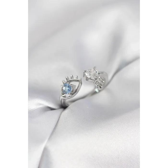 BUĞZ Gözyaşı Model Gümüş Renk Zirkon Taşlı Kadın Yüzük