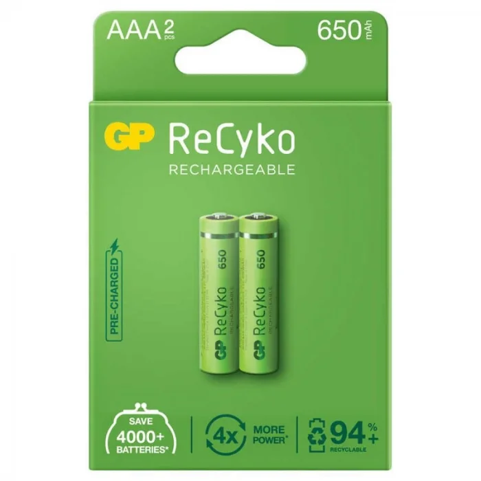 BUĞZ GP ReCyko 650mAh AAA Şarj Edilebilir İnce Kalem Pil 2li Paket