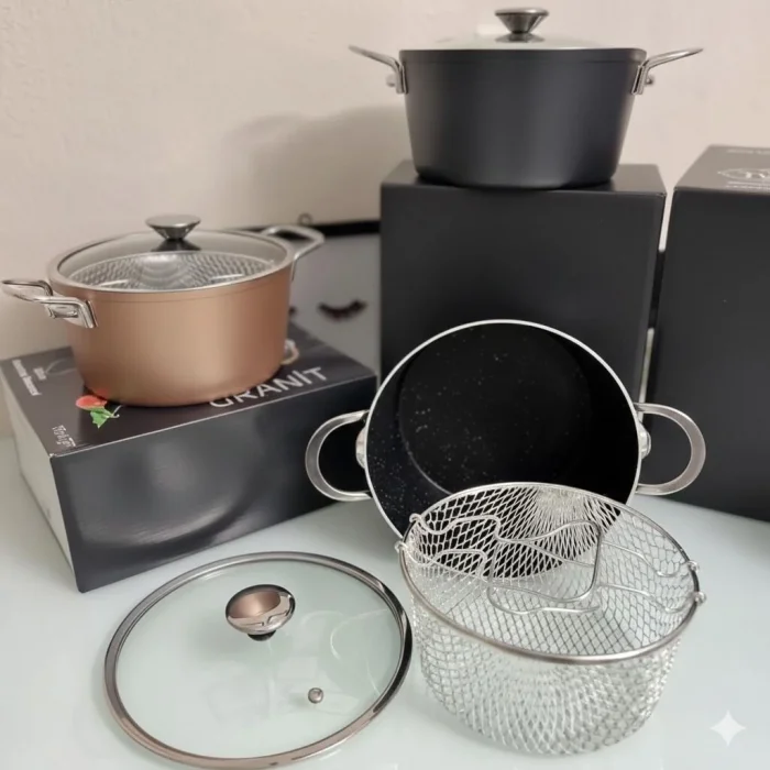 BUĞZ Granit Yanmaz ve Yapışmaz Fritöz Kızartma Tenceresi 22CM