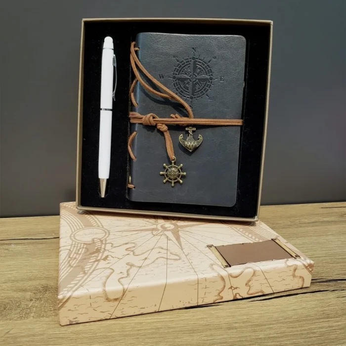  Gri Defter Ve Beyaz Kalem Kutulu Set
