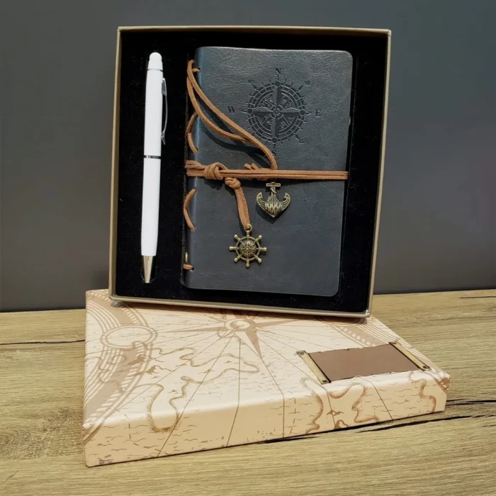  Gri Defter Ve Beyaz Kalem Kutulu Set