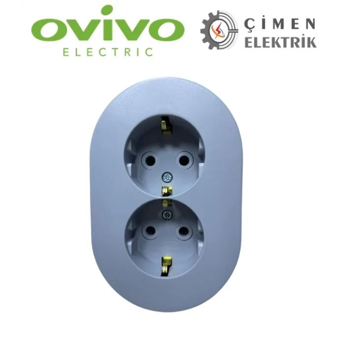  Gri İkili Topraklı Priz Sıva Üstü