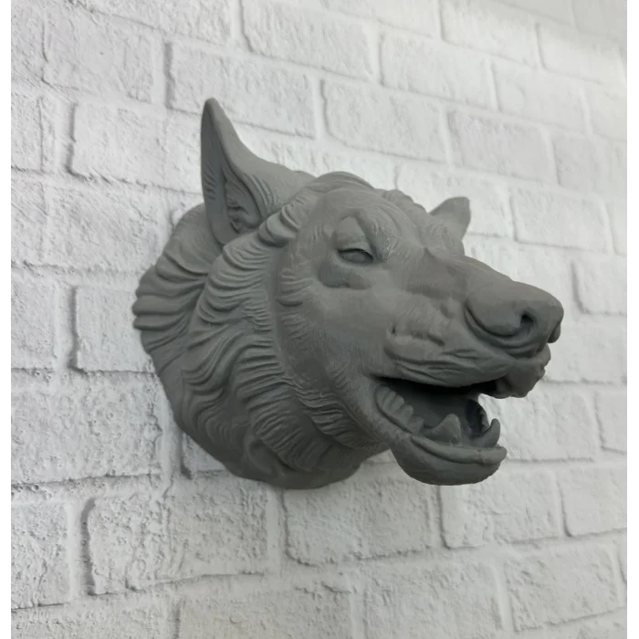 BUĞZ Gri Kurt Duvar Biblosu Güçlü Detaylı Dekoratif Tasarım 25x19 cm