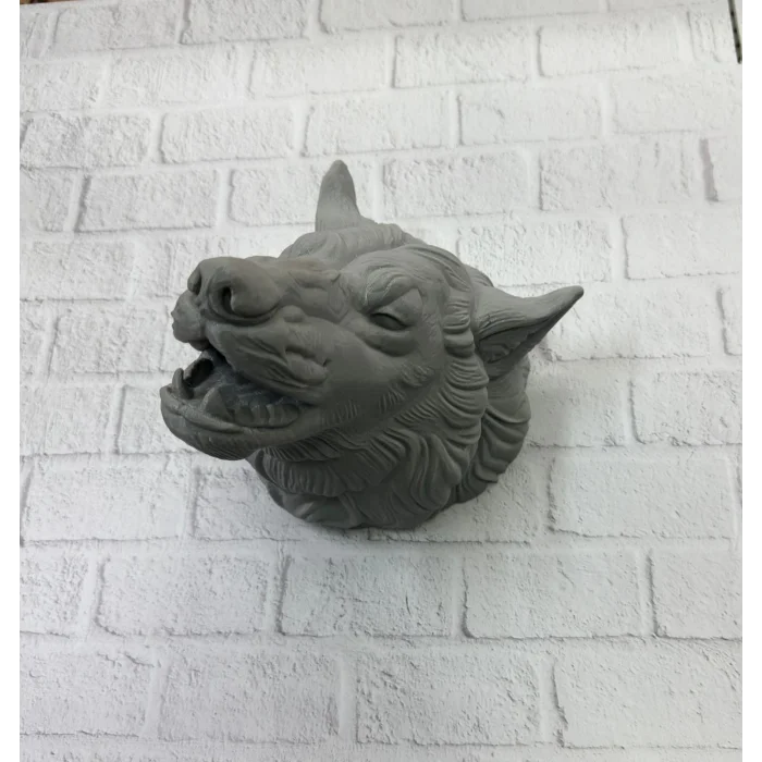 BUĞZ Gri Kurt Duvar Biblosu Güçlü Detaylı Dekoratif Tasarım 25x19 cm