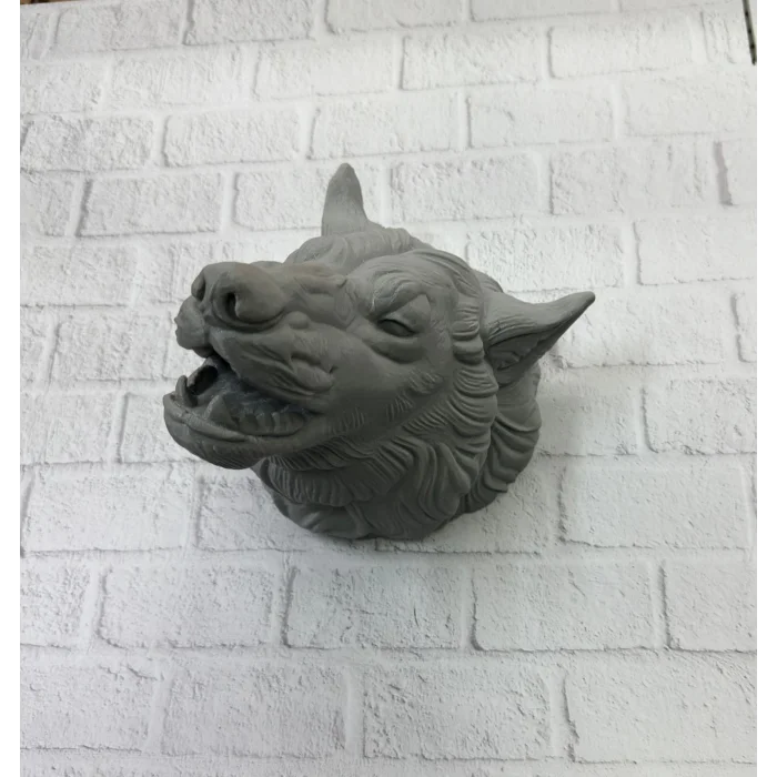 BUĞZ Gri Kurt Duvar Biblosu Güçlü Detaylı Dekoratif Tasarım 25x19 cm - Lisinya