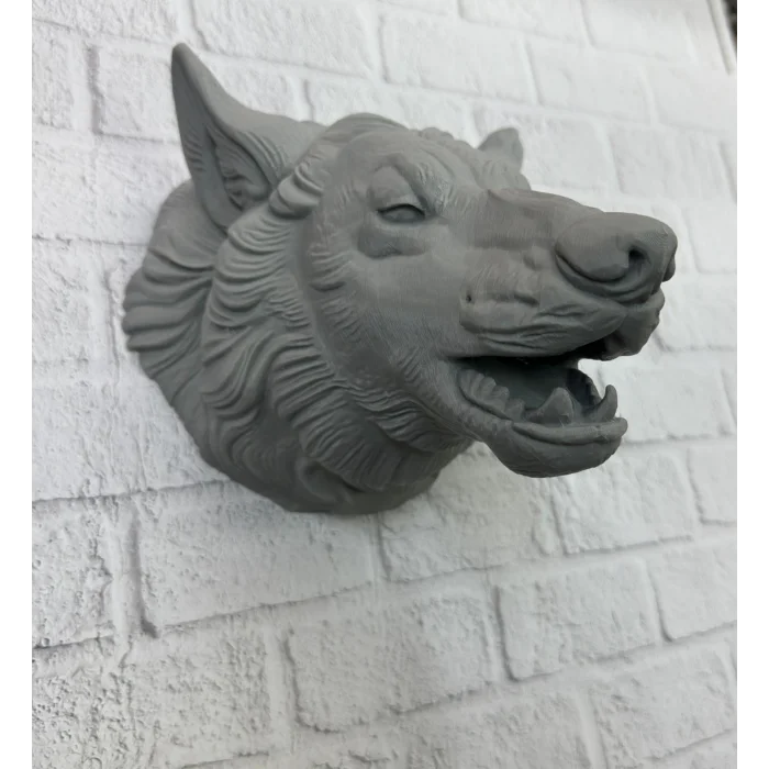 BUĞZ Gri Kurt Duvar Biblosu Güçlü Detaylı Dekoratif Tasarım 25x19 cm - Lisinya