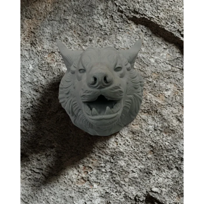 BUĞZ Gri Kurt Duvar Dekoru Asılabilir Dekoratif Heykel Tasarım