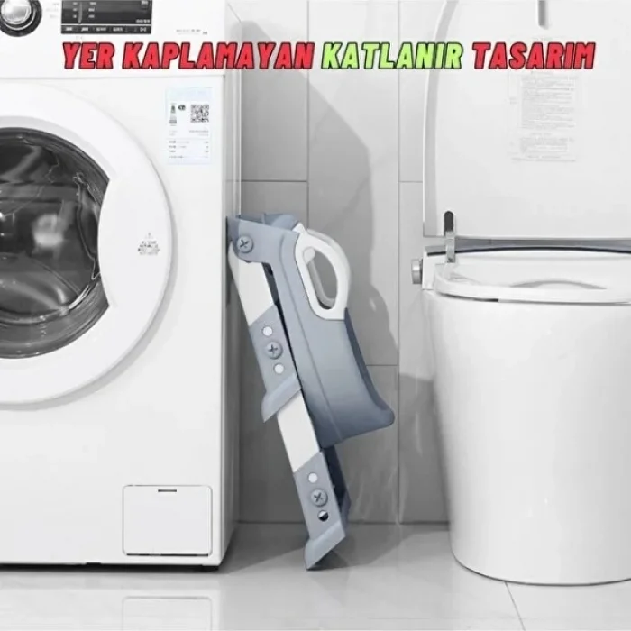 BUĞZ Gri Merdivenli Çocuk Klozet Tuvalet Eğitimi Aparatı