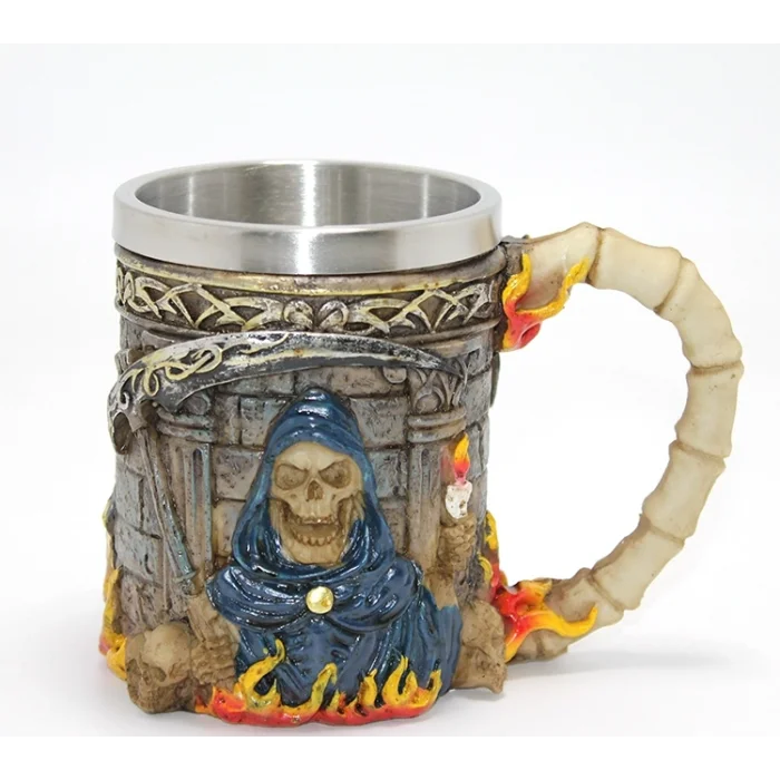 BUĞZ Grim Reaper Azrail Kabartmalı 3D Tasarım Çelik Kupa Bardak