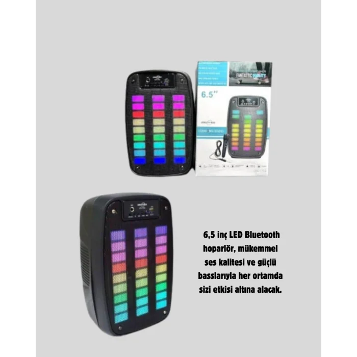 BUĞZ GTS 1793 Kablosuz Bluetooth Hoparlör 6.5 İnç Işıklı ve Güçlü Bass