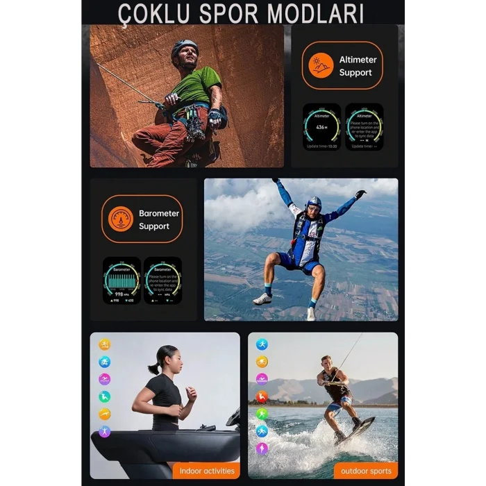 BUĞZ Gümüş Kasa ve Siyah Silikon Kordonlu, GPS ve Nabız Sensörü Özellikli Akıllı Saat