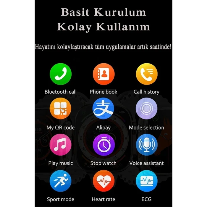 BUĞZ Gümüş Kasa ve Siyah Silikon Kordonlu, GPS ve Nabız Sensörü Özellikli Akıllı Saat