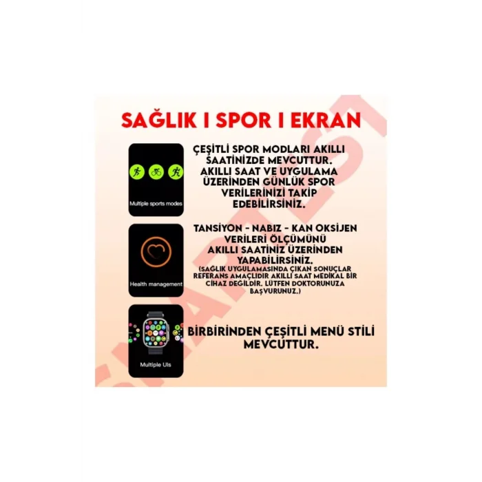 BUĞZ Gümüş Kasa ve Turuncu Silikon Kordonlu Akıllı Saat, Nabız ve Uyku Takibi Özellikli