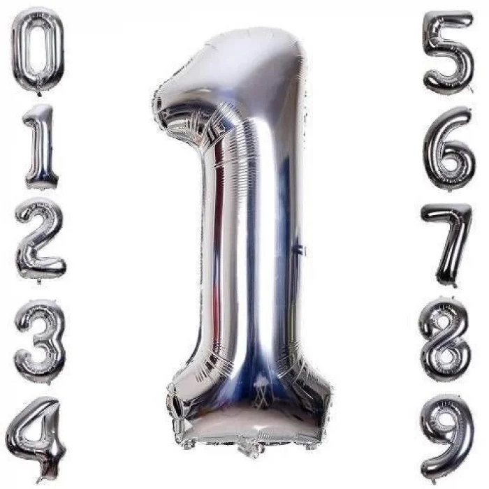  Gümüş Rengi Folyo Rakam Balon 1 Metre