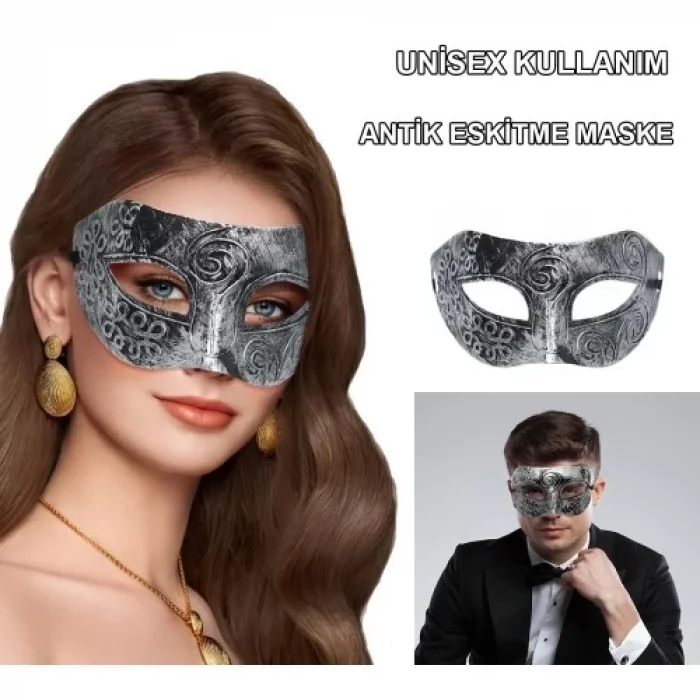  Gümüş Renk Antik Tarz Balo Maskesi