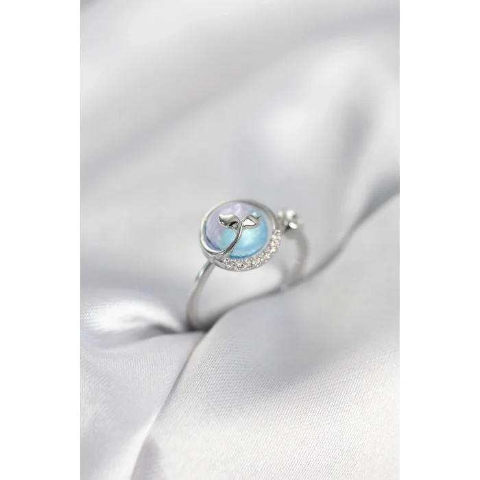 BUĞZ Gümüş Renk Balık Kuyruğu Okyanus Model Kadın Yüzük