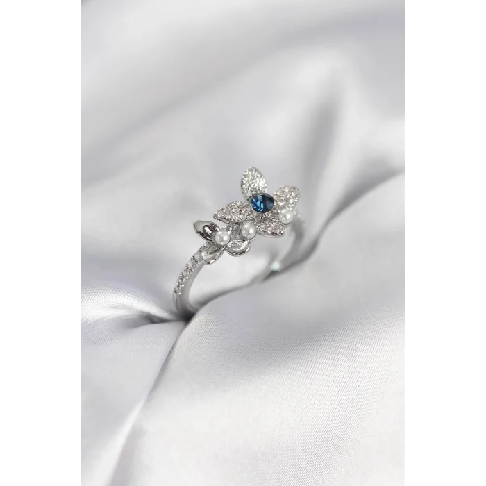 BUĞZ Gümüş Renk Çiçek Model Zirkon Taşlı Kadın Yüzük