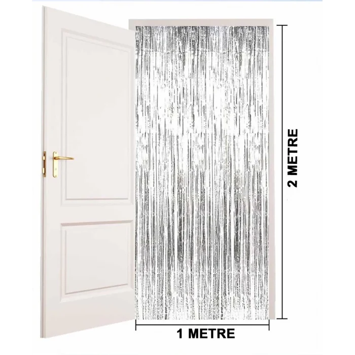 BUĞZ Gümüş Renk Ekstra Metalize Parlak Saçaklı Arka Fon Perde İthal A Kalite 1x2 Metre