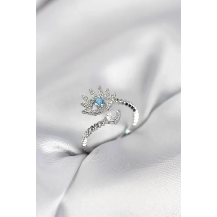 BUĞZ Gümüş Renk Göz Model Zirkon Taşlı Kadın Yüzük