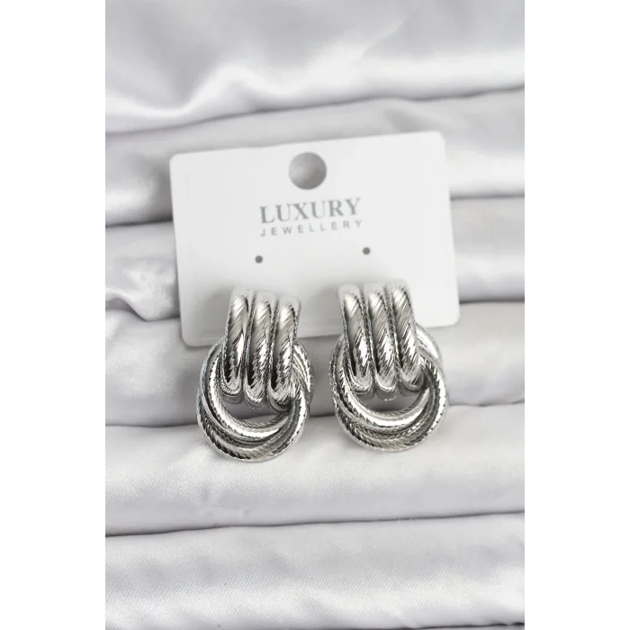 BUĞZ Gümüş Renk Halka Modelli Pirinç Kadın Küpe