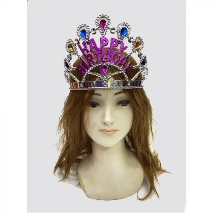  Gümüş Renk Happy Birthday Yazılı Doğum Günü Tacı