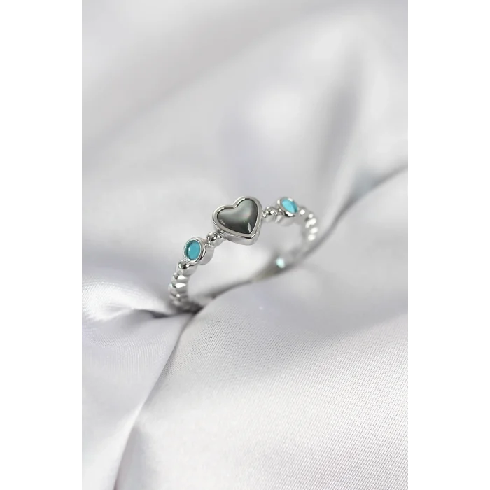 BUĞZ Gümüş Renk Hematit Taşlı Kadın Yüzük