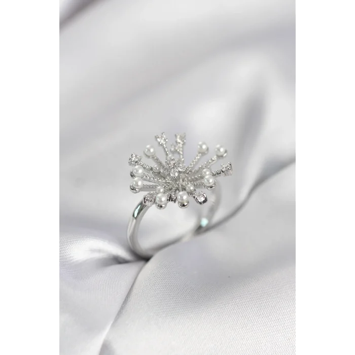 BUĞZ Gümüş Renk Karahindiba Model Zirkon Taşlı Kadın Yüzük