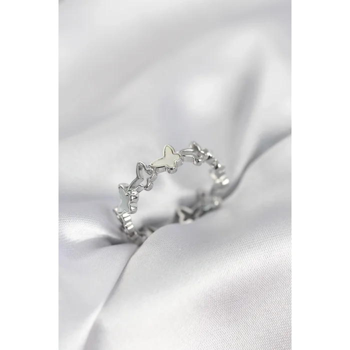 BUĞZ Gümüş Renk Kelebek Model Pirinç Kadın Yüzük