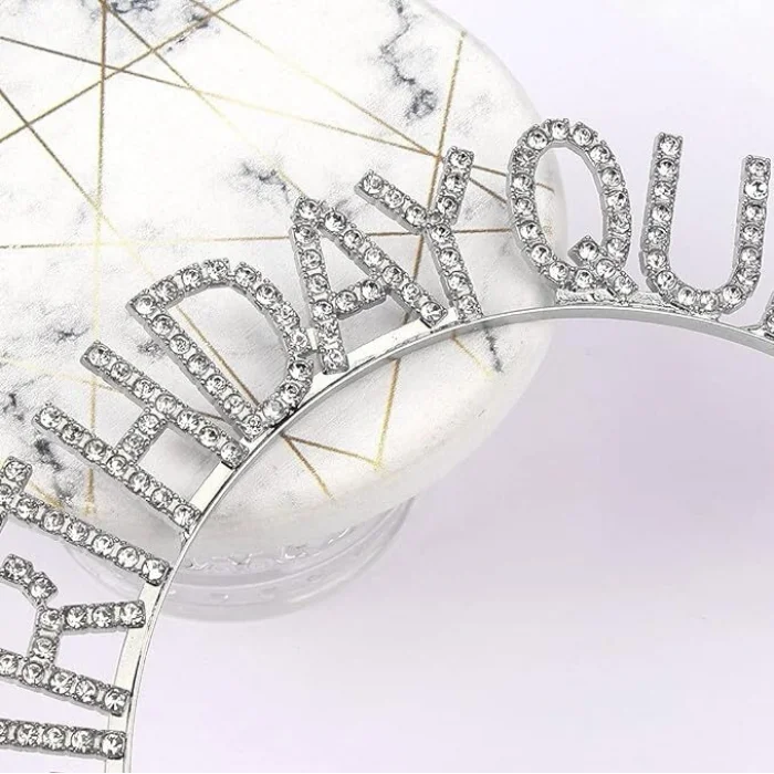 BUĞZ Gümüş Renk Kristal Taşlı Parlak Birthday Queen Yazılı Kraliçe Taç 16x17 cm