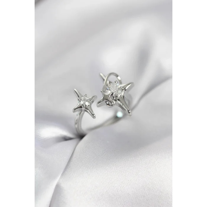 BUĞZ Gümüş Renk Kutup Yıldızı Model Zirkon Taşlı Kadın Yüzük