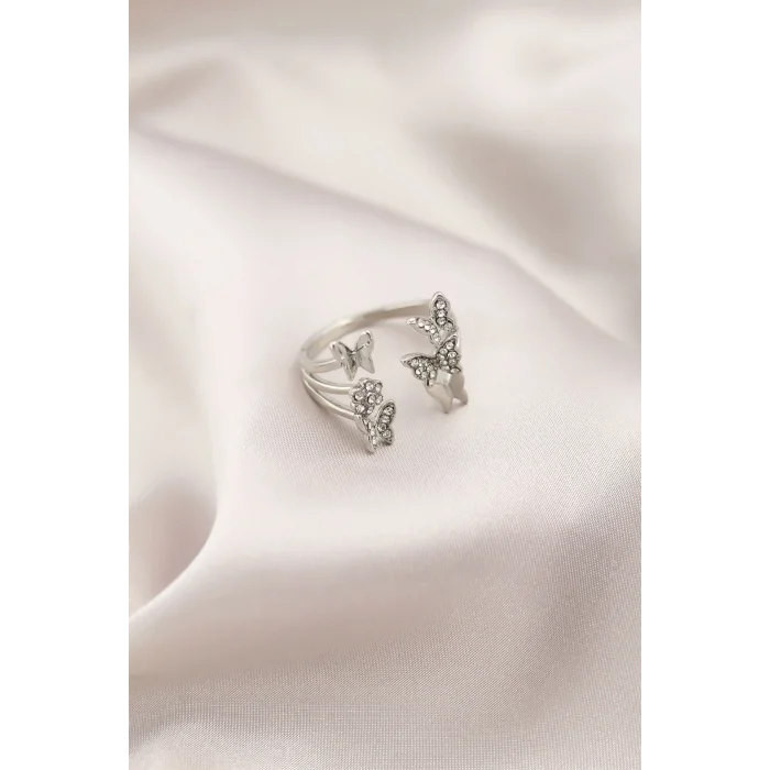 BUĞZ Gümüş Renk Metal Kelebek Model Kadın Yüzük