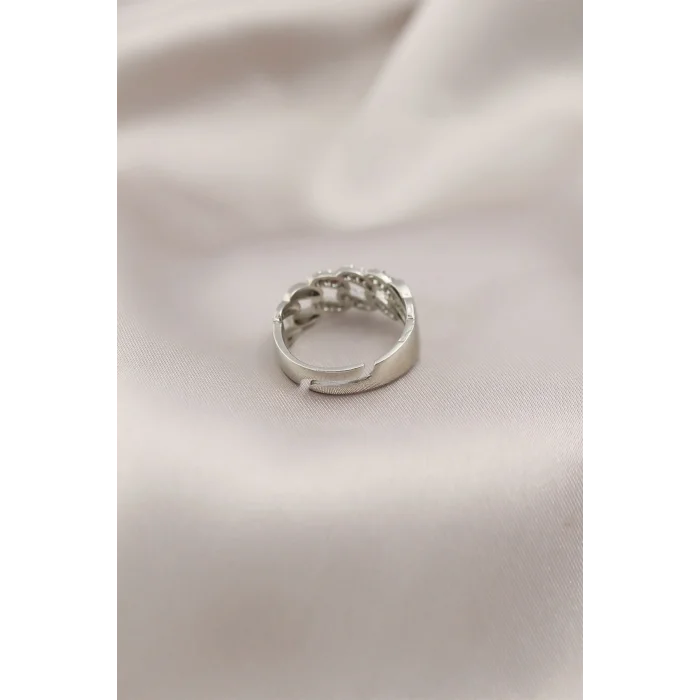 BUĞZ Gümüş Renk Metal Zincir Model Taşlı Kadın Yüzük