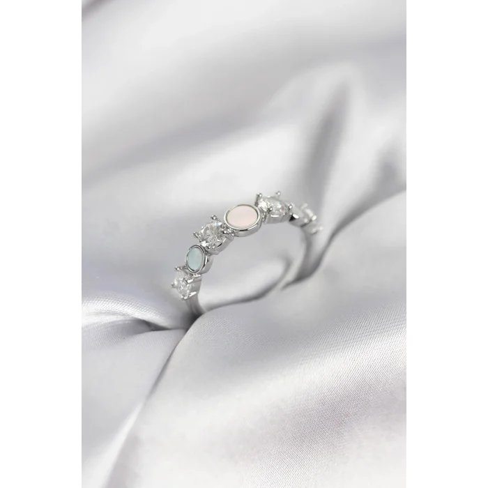 BUĞZ Gümüş Renk Minimal Plaka ve Zirkon Taşlı Kadın Yüzük