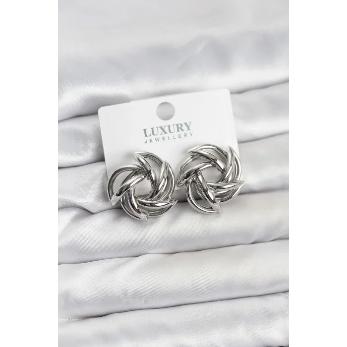 BUĞZ Gümüş Renk Pirinç Keskin Sarmal Model Kadın Küpe