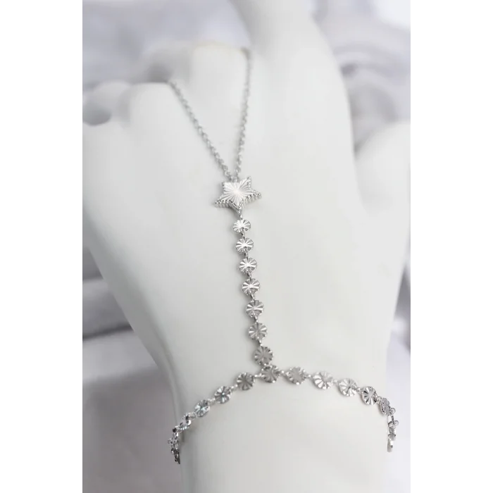 BUĞZ Gümüş Renk Pirinç Lazerli Yıldız Model Zirkon Taşlı Şahmeran