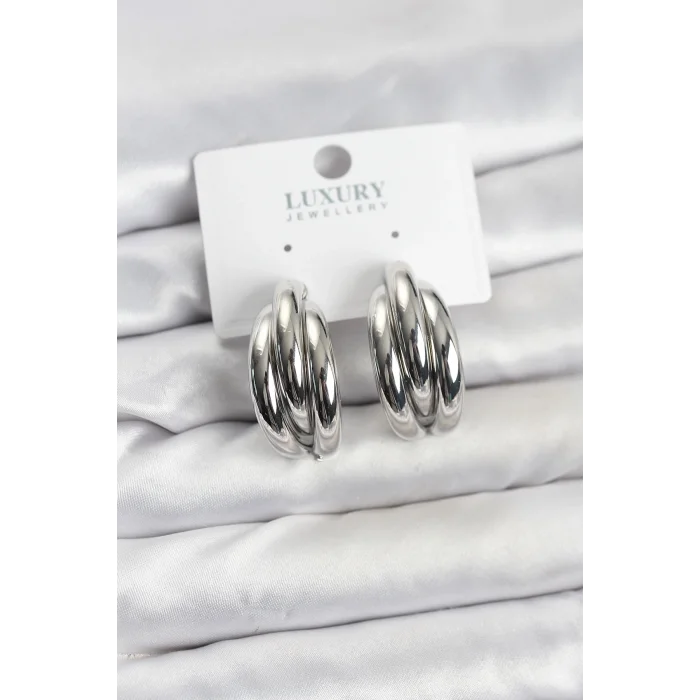 BUĞZ Gümüş Renk Pirinç Yarım Halka Model Kadın Küpe