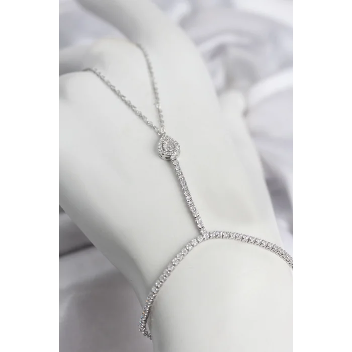 BUĞZ Gümüş Renk Pirinç Zirkon Taşlı Damla Model Şahmeran