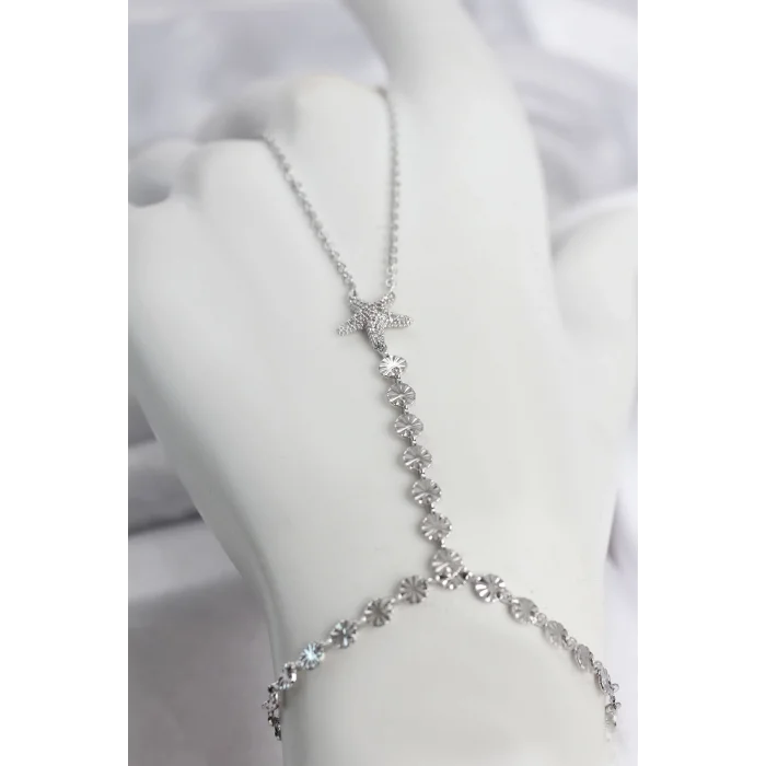 BUĞZ Gümüş Renk Pirinç Zirkon Taşlı Deniz Yıldızı Model Şahmeran