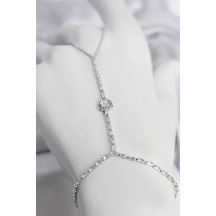 BUĞZ Gümüş Renk Pirinç Zirkon Taşlı Kalp Model Şahmeran