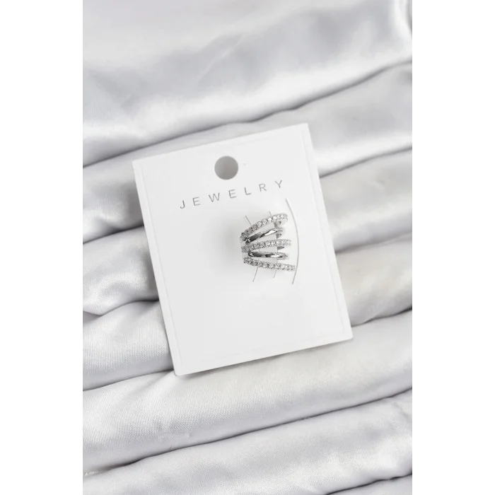 BUĞZ Gümüş Renk Pirinç Zirkon Taşlı Kıkırdak Earcuff Küpe