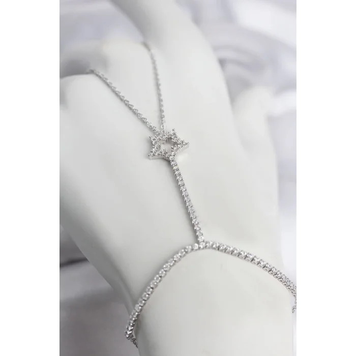 BUĞZ Gümüş Renk Pirinç Zirkon Taşlı Yıldız Model Şahmeran