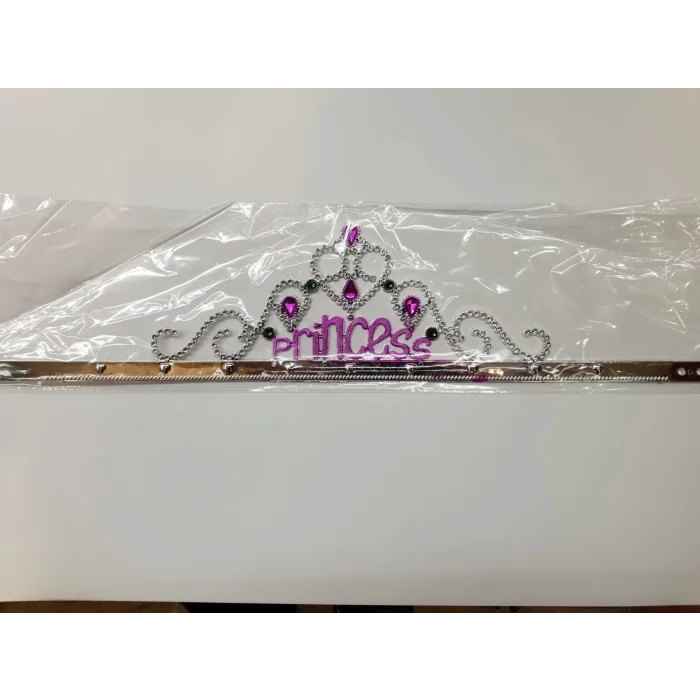 BUĞZ Gümüş Renk Prenses Yazılı Parti Tacı 60 Cm