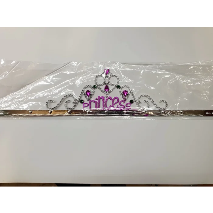  Gümüş Renk Prenses Yazılı Parti Tacı 60 cm