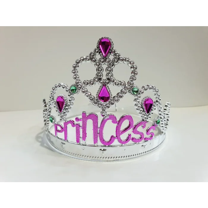BUĞZ Gümüş Renk Prenses Yazılı Parti Tacı 60 cm