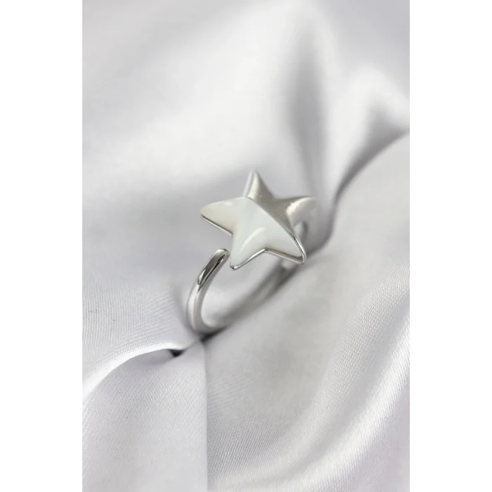 BUĞZ Gümüş Renk Sedefli Yıldız Model Kadın Yüzük