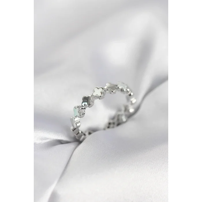 BUĞZ Gümüş Renk Sedefli Yonca Model Kadın Yüzük