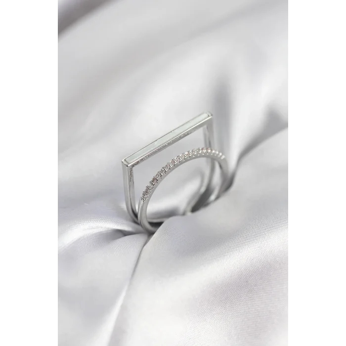 BUĞZ Gümüş Renk Sedefli Zirkon Taşlı 2li Kadın Yüzük