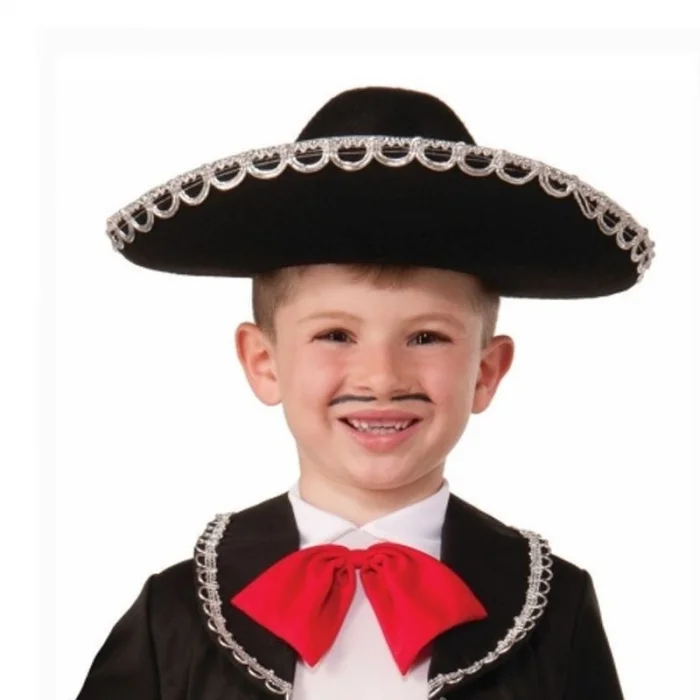 BUĞZ Gümüş Renk Şeritli Meksika Mariachi Latin Şapkası 55 cm Çocuk
