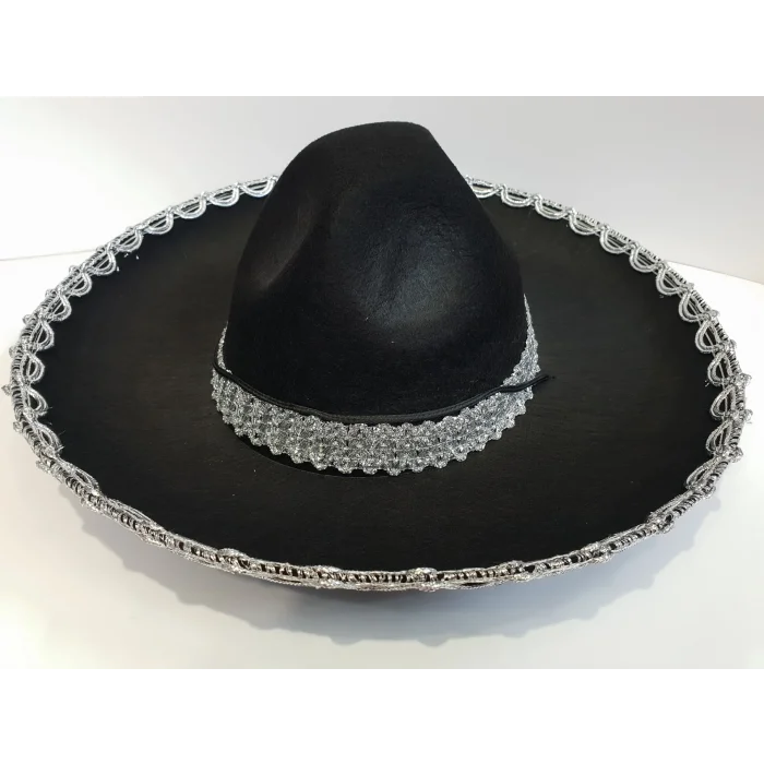 BUĞZ Gümüş Renk Şeritli Meksika Mariachi Latin Şapkası 55 cm Çocuk